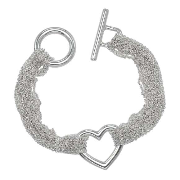 TIFFANY Authentic Silver Heart Charm Bracelet